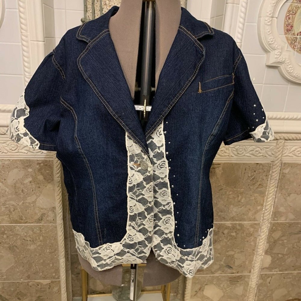 Denim d Gree. Size 2X. Denim Embellished Plus Size Jacket. Lace. Studded. DB